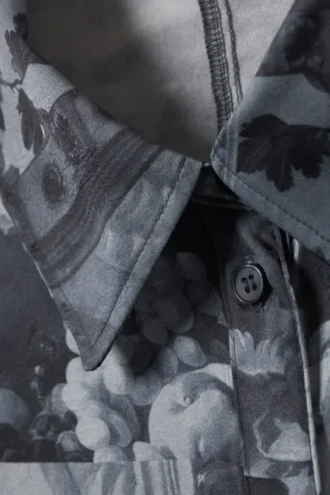 Slim Fit Printed Button-Up Shirt – Dark Grey – Floral Collage Slim Fit Printed Button-Up Shirt – Dark Grey – Floral Collage