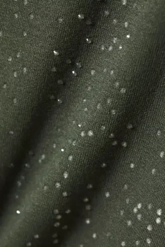 Slim Fit Printed Rhinestone Top – Dark Khaki Green