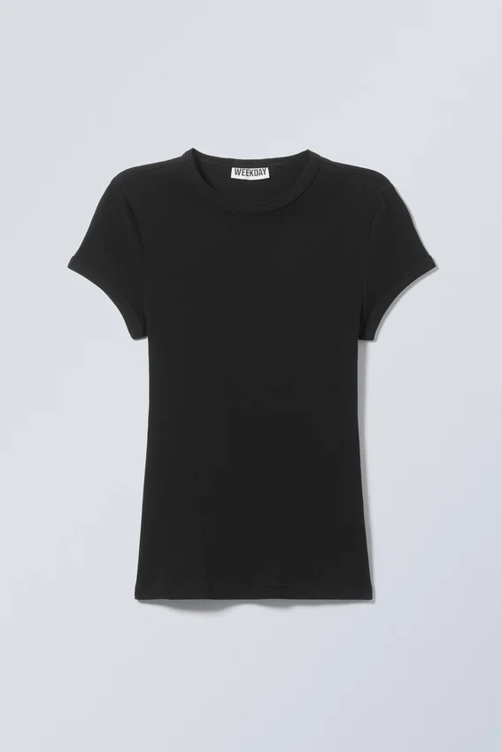 Slim Fit Ribbed Cotton T-Shirt – Black Slim Fit Ribbed Cotton T-Shirt – Black