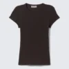 Slim Fit Ribbed Cotton T-Shirt – Dark Brown Slim Fit Ribbed Cotton T-Shirt – Dark Brown
