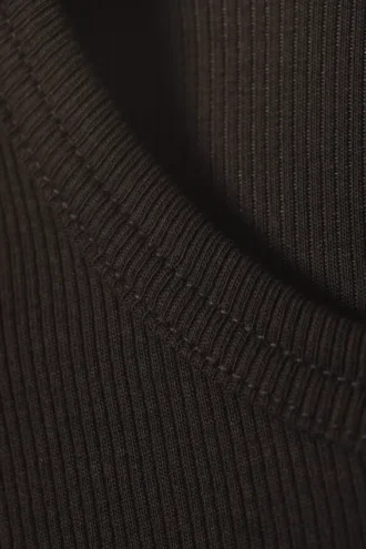 Slim Fit Ribbed Cotton T-Shirt – Dark Brown