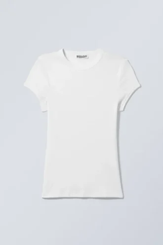 Slim Fit Ribbed Cotton T-Shirt – White