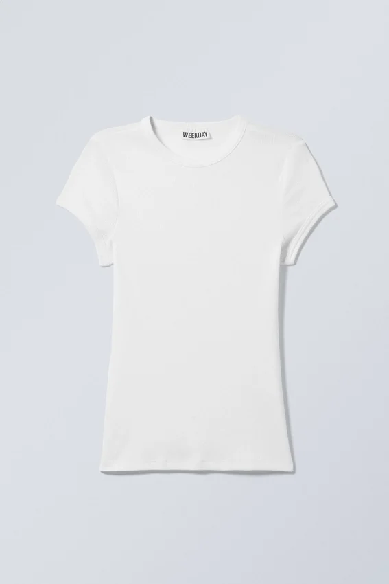 Slim Fit Ribbed Cotton T-Shirt – White Slim Fit Ribbed Cotton T-Shirt – White