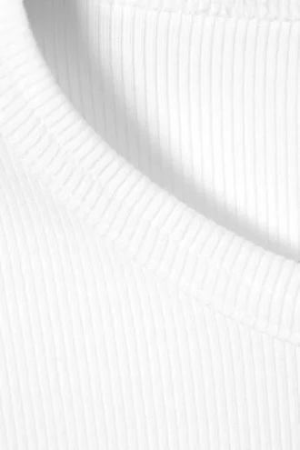 Slim Fit Ribbed Cotton T-Shirt – White