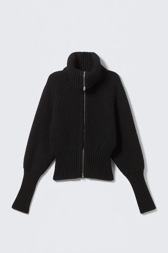 Slim Fit Ribbed Zip Cardigan – Black Slim Fit Ribbed Zip Cardigan – Black