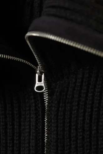 Slim Fit Ribbed Zip Cardigan – Black