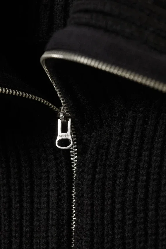 Slim Fit Ribbed Zip Cardigan – Black Slim Fit Ribbed Zip Cardigan – Black