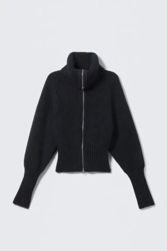 Slim Fit Ribbed Zip Cardigan – Dark Blue