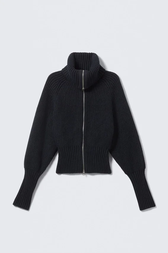 Slim Fit Ribbed Zip Cardigan – Dark Blue Slim Fit Ribbed Zip Cardigan – Dark Blue
