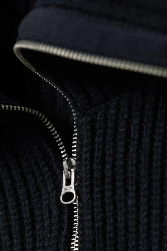 Slim Fit Ribbed Zip Cardigan – Dark Blue Slim Fit Ribbed Zip Cardigan – Dark Blue