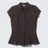 Slim Fit Short-Sleeved Crepe Shirt – Dark Brown Slim Fit Short-Sleeved Crepe Shirt – Dark Brown