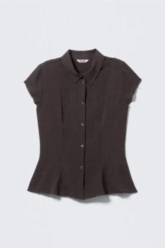 Slim Fit Short-Sleeved Crepe Shirt – Dark Brown