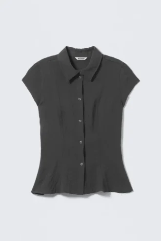 Slim Fit Short-Sleeved Crepe Shirt – Dark Grey