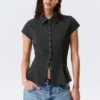 Slim Fit Short-Sleeved Crepe Shirt – Dark Grey – Pinstriped Slim Fit Short-Sleeved Crepe Shirt – Dark Grey – Pinstriped