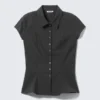 Slim Fit Short-Sleeved Crepe Shirt – Dark Grey – Pinstriped Slim Fit Short-Sleeved Crepe Shirt – Dark Grey – Pinstriped