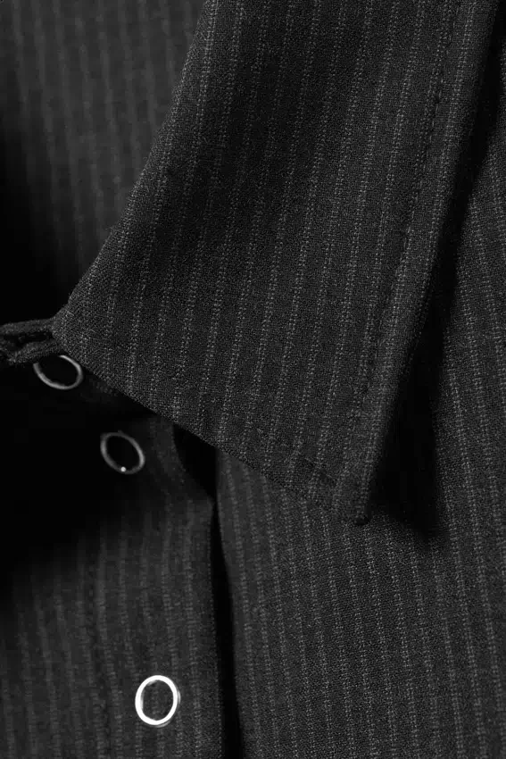 Slim Fit Short-Sleeved Crepe Shirt – Dark Grey – Pinstriped Slim Fit Short-Sleeved Crepe Shirt – Dark Grey – Pinstriped