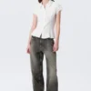 Slim Fit Short-Sleeved Crepe Shirt – White Slim Fit Short-Sleeved Crepe Shirt – White