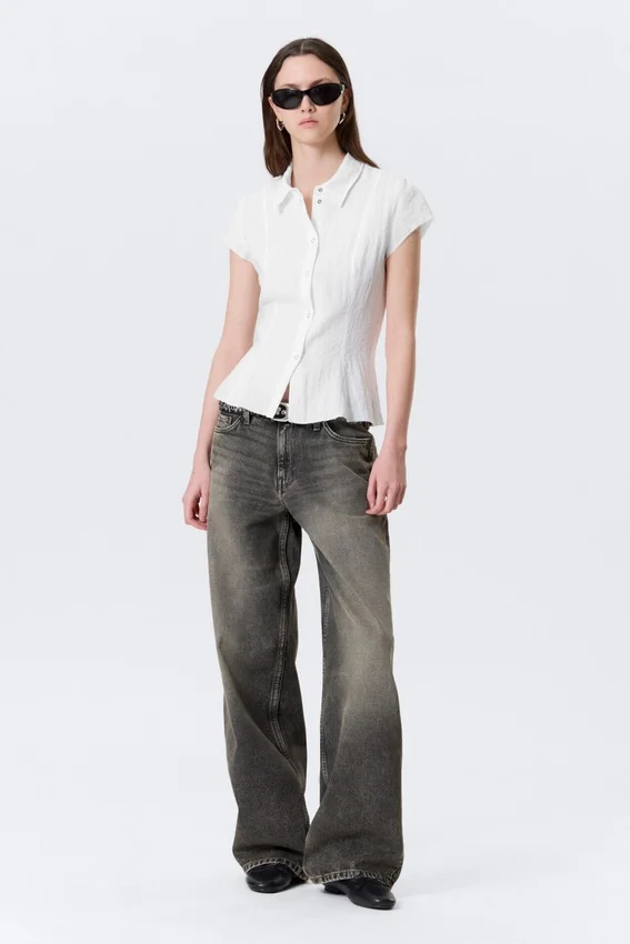 Slim Fit Short-Sleeved Crepe Shirt – White Slim Fit Short-Sleeved Crepe Shirt – White