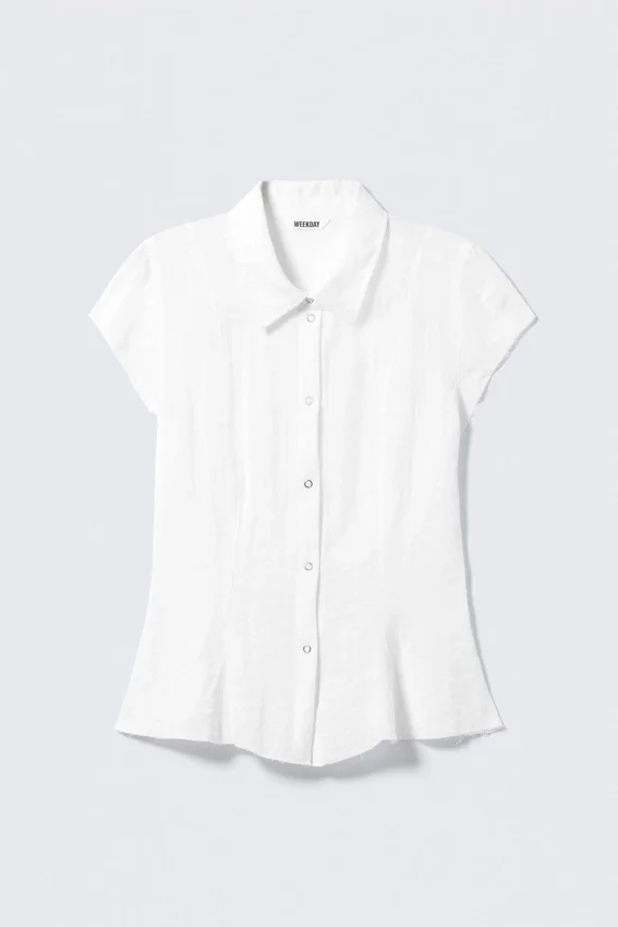 Slim Fit Short-Sleeved Crepe Shirt – White Slim Fit Short-Sleeved Crepe Shirt – White