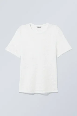 Slim-Fit Short-Sleeved Net T-Shirt – White