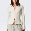 Slim Fit Textured Blouse – Light Beige Slim Fit Textured Blouse – Light Beige