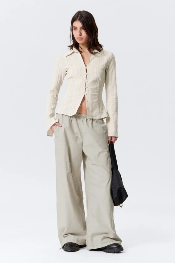 Slim Fit Textured Blouse – Light Beige Slim Fit Textured Blouse – Light Beige
