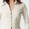 Slim Fit Textured Blouse – Light Beige Slim Fit Textured Blouse – Light Beige