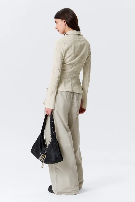 Slim Fit Textured Blouse – Light Beige Slim Fit Textured Blouse – Light Beige