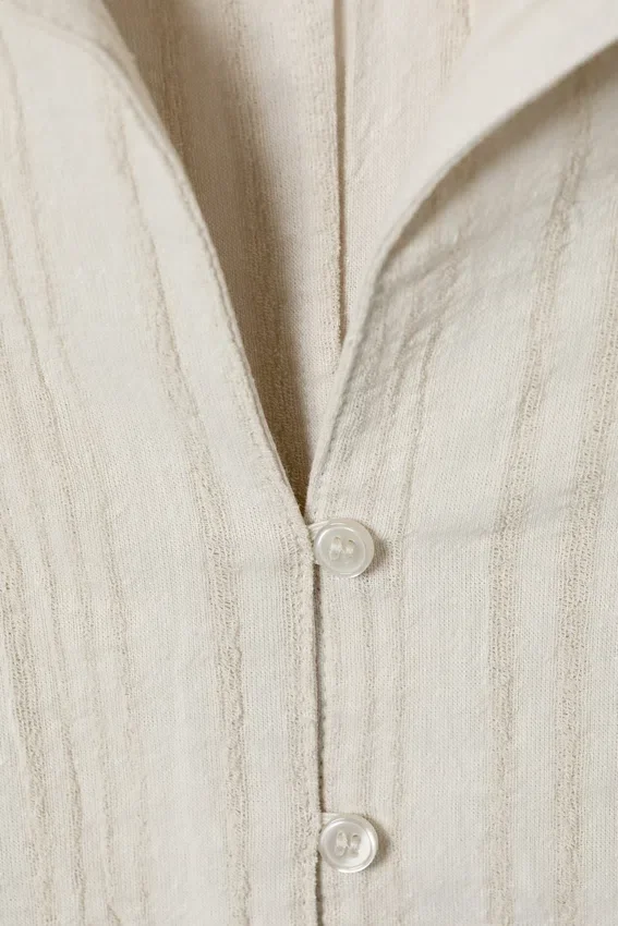 Slim Fit Textured Blouse – Light Beige Slim Fit Textured Blouse – Light Beige