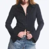 Slim Fit Textured Blouse – Striped Dark Blue Slim Fit Textured Blouse – Striped Dark Blue