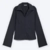 Slim Fit Textured Blouse – Striped Dark Blue Slim Fit Textured Blouse – Striped Dark Blue