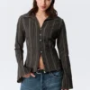 Slim Fit Textured Blouse – Striped Dark Grey Slim Fit Textured Blouse – Striped Dark Grey
