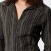 Slim Fit Textured Blouse – Striped Dark Grey Slim Fit Textured Blouse – Striped Dark Grey