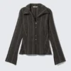 Slim Fit Textured Blouse – Striped Dark Grey Slim Fit Textured Blouse – Striped Dark Grey
