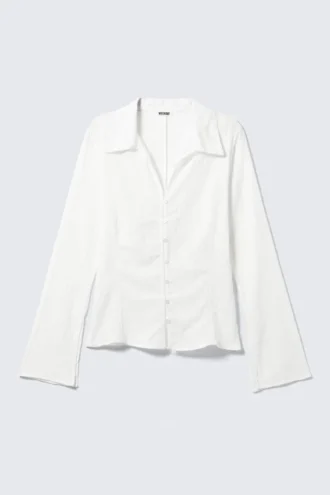 Slim Fit Textured Blouse – White