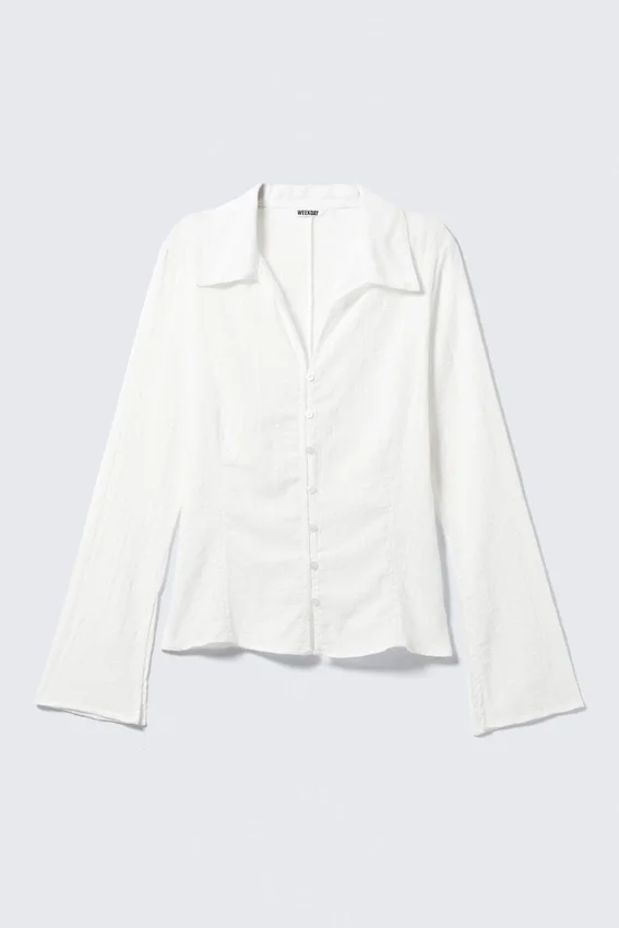 Slim Fit Textured Blouse – White Slim Fit Textured Blouse – White