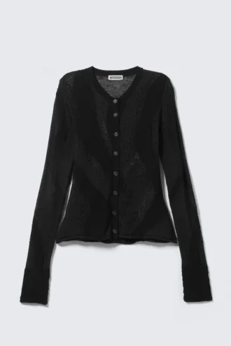 Slim Fit Textured Knit Cardigan – Dark Grey