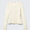 Slim Fit Textured Knit Cardigan – Off-White Slim Fit Textured Knit Cardigan – Off-White