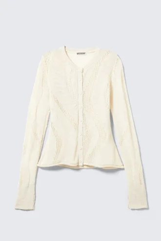 Slim Fit Textured Knit Cardigan – Off-White