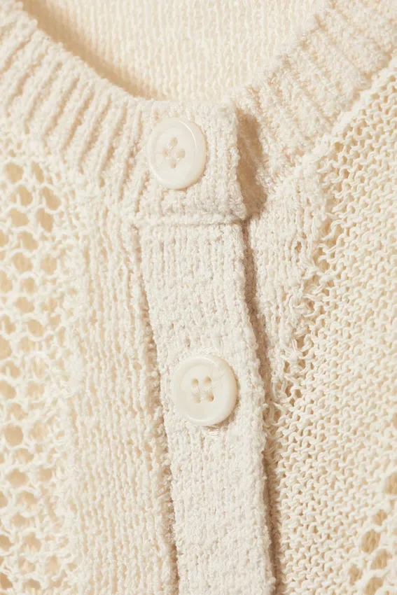Slim Fit Textured Knit Cardigan – Off-White Slim Fit Textured Knit Cardigan – Off-White