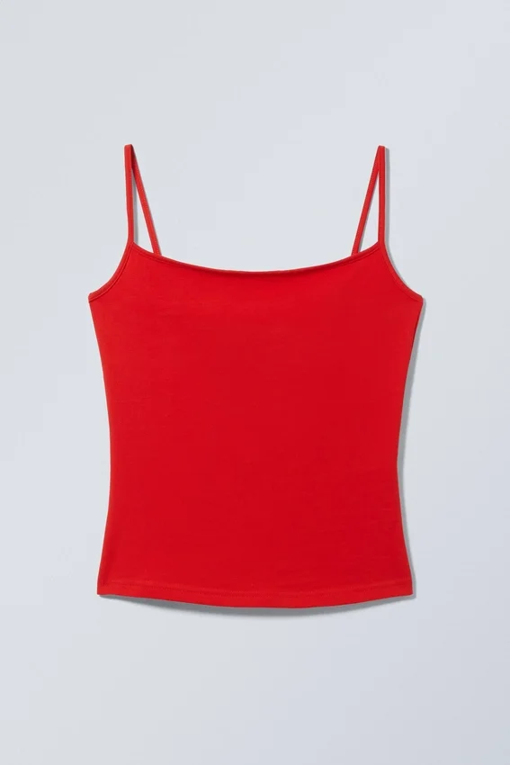 Slim Fitted Cotton Singlet – Bright Red Slim Fitted Cotton Singlet – Bright Red