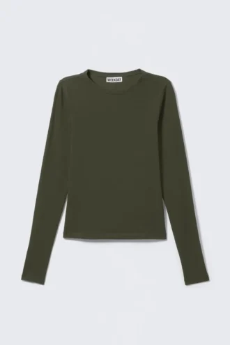 Slim Fitted Long Sleeve – Dark Khaki Green