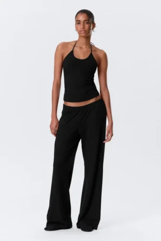 Slim Halterneck Cotton Top – Black
