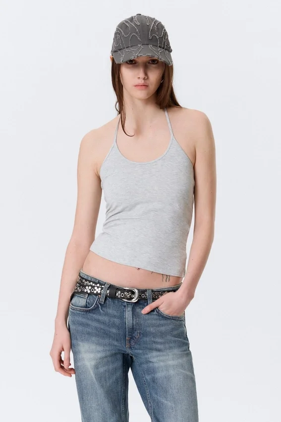 Slim Halterneck Cotton Top – Grey Melange Slim Halterneck Cotton Top – Grey Melange