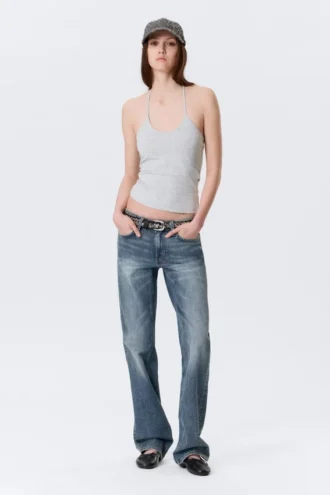 Slim Halterneck Cotton Top – Grey Melange