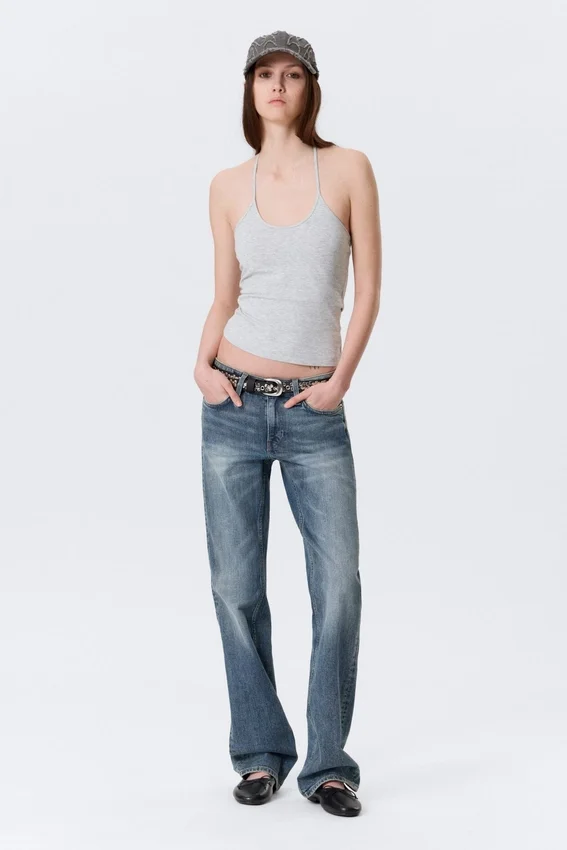 Slim Halterneck Cotton Top – Grey Melange Slim Halterneck Cotton Top – Grey Melange