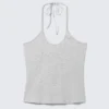 Slim Halterneck Cotton Top – Grey Melange Slim Halterneck Cotton Top – Grey Melange