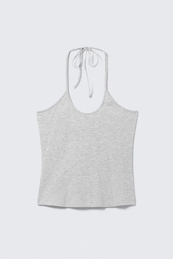 Slim Halterneck Cotton Top – Grey Melange Slim Halterneck Cotton Top – Grey Melange