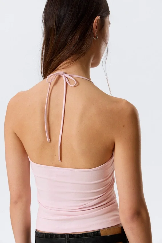 Slim Halterneck Cotton Top – Light Pink Slim Halterneck Cotton Top – Light Pink