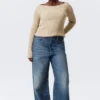 Slim Knitted Boat-Neck Sweater – Beige Slim Knitted Boat-Neck Sweater – Beige